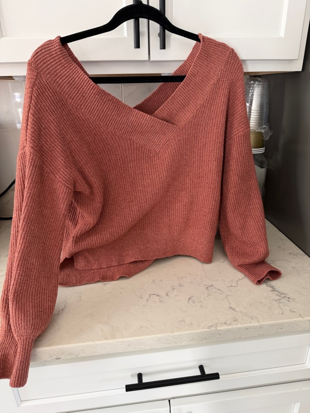 Pink Rose Women's Rosewood V-Neck Ribbed Sweater